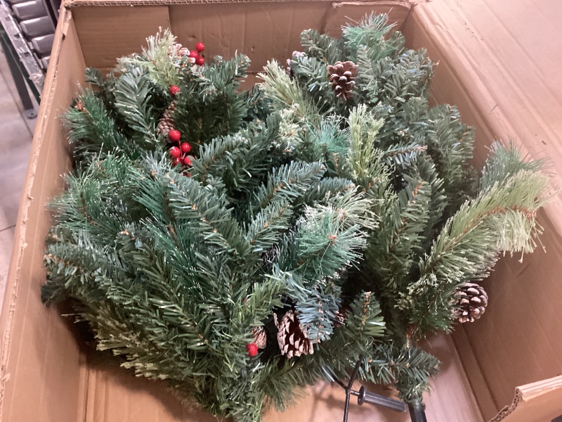 Photo 1 of Outdoor Christmas Tree 2 Pack 33" Christmas Urn Filler with 50 Warm&Colorful Lights, Artificial Xmas Tree 8 Modes Timer,Mixed Tips Pinecones Red Berries Battery Operated for Pathway Yard Porch Planter