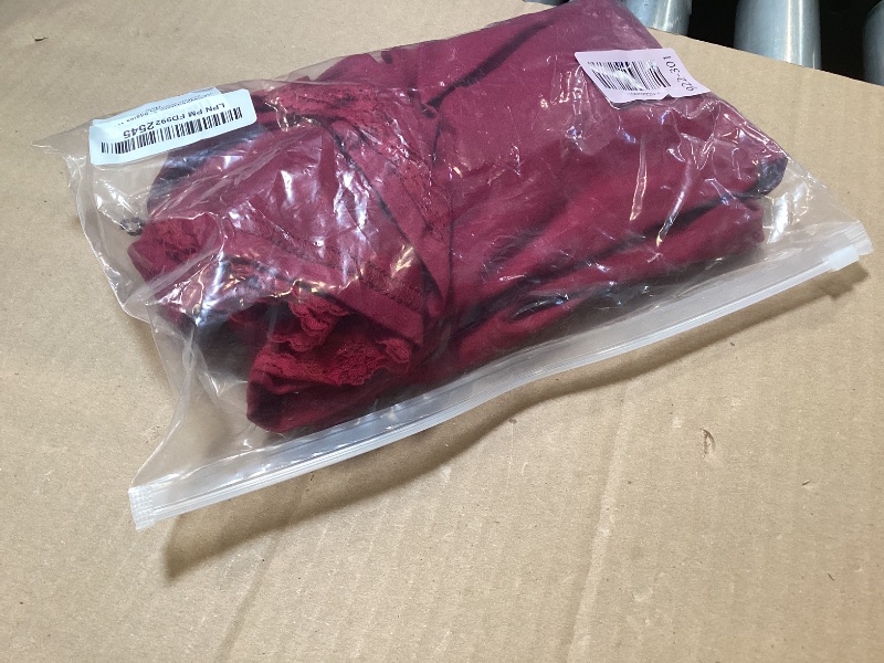 View 2 of acelyn Women Pilates Workout Top Lace Trim Long Sleeve Wrap Shirt Y2K Sheer V Neck Cross Wrap Blouses Burgundy S