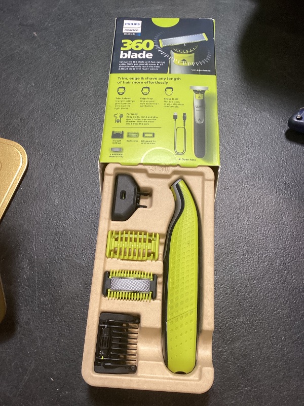 Photo 1 of Philips Norelco for Face + Body, Electric Beard Trimmer, Shaver and Groomer, 5in1 Adjustable Comb, 1x Body Kit, Model QP2834/70, Black/Lime Green