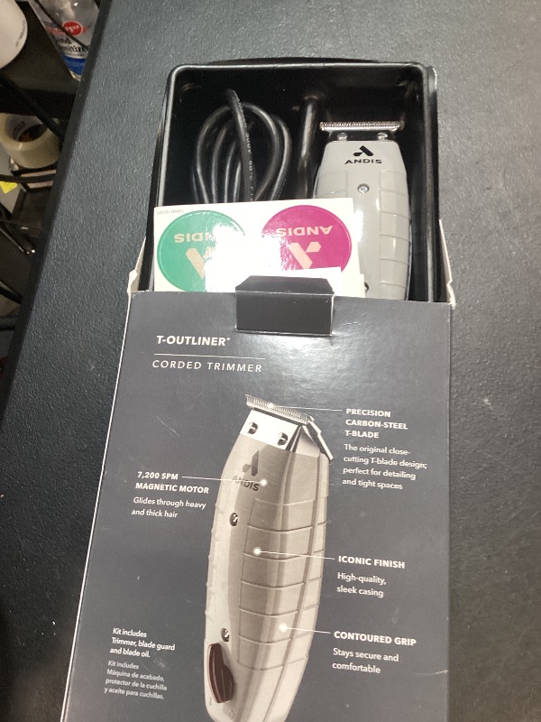 Photo 1 of Andis 04780 Professional T-Outliner Beard & Hair Trimmer for Men with Carbon Steel T-Blade, Bump Free Technology – Corded Electric Beard Trimmer, GTO, Grey