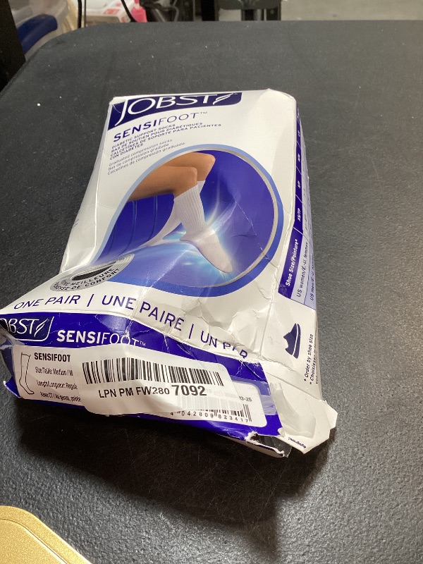 Photo 1 of JOBST SensiFoot Diabetic Compression Socks for Men and Women 8-15 mmHg with Seamless Toe and Moisture Management - Extra Padding in Toe, Foot, and Heel Area - Knee High - Closed Toe - Black, Medium