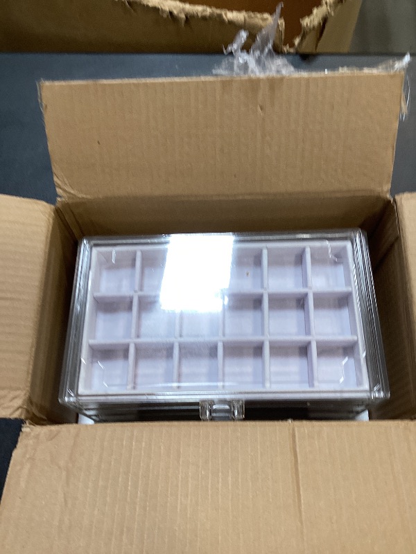 Photo 1 of Frebeauty Acrylic Jewelry Organizer Earring Organizer Box with 5 Drawers Earring Holder Organizer with Velvet Trays Clear Jewelry Box for Women Earring Display for Rings Studs(White)