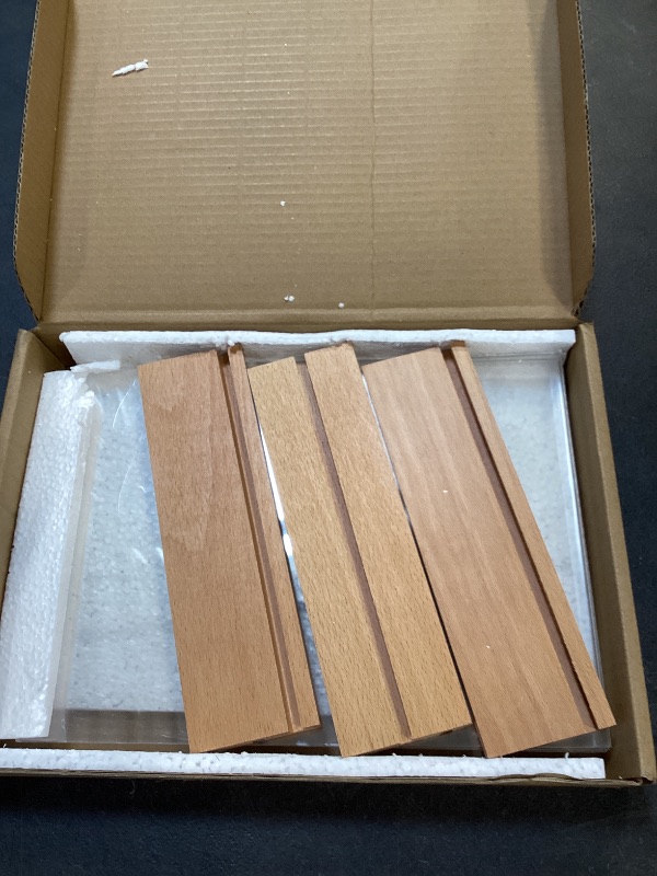 Photo 1 of 8.5 x 11 Acrylic Sign Holder with Wood Base - Tabletop Display Menu Stand - Clear Plastic L/T Shape Vertical or Slant Back Paper Holders - 3 Pack