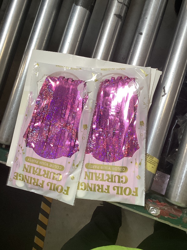 Photo 1 of 2 Pack Glitter Pink Backdrop, 3.28 FT x 7.05 FT Birthday Party Decorations, Laser Pink Fringe Curtains Foil Streamer Tinsel, Pink Curtains Photo Backdrop Happy Birthday Valentines Day Backdrop