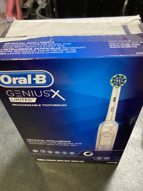 Photo 1 of Oral-B Genius X Limited Rechargeable Electric Toothbrush with 1 Replacement Brush Head, Travel Case, White