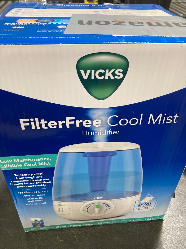 Photo 1 of Vicks Filter-Free Ultrasonic Humidifier, Recommended by Pediatricians*, 1.2 Gal Ultrasonic Cool Mist Humidifiers for Bedrooms & Kids Rooms, Works with Vicks VapoPads
