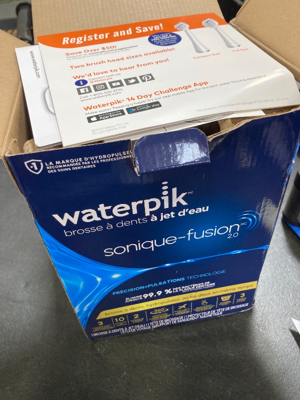 Photo 1 of Waterpik Sonic-Fusion 2.0 Professional Flossing Electric Toothbrush with Water Flosser Combo In One, White SF-04, Packaging May Vary