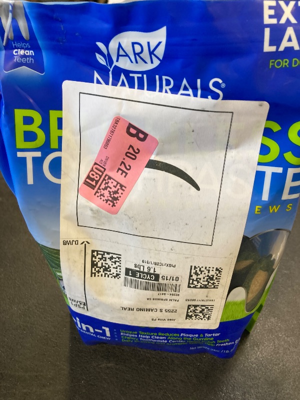 Photo 1 of Ark Naturals Brushless Toothpaste, Dog Dental Chews for Extra Large Breeds, Freshens Breath, Unique Texture Helps Reduce Plaque & Tartar, 24oz, 1 Pack
Exp 05/31/2027