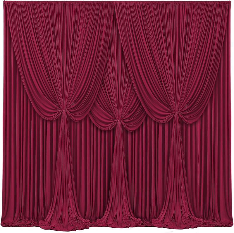 Photo 1 of 4 Panels Burgundy Backdrop Curtains for Wedding Party Wrinkle Free Backdrops Curtain Drapes Fabric Decorations Maroon Photo Back Drop for Baby Shower Photography Stage Reception 20ft(W) x 12ft(H)