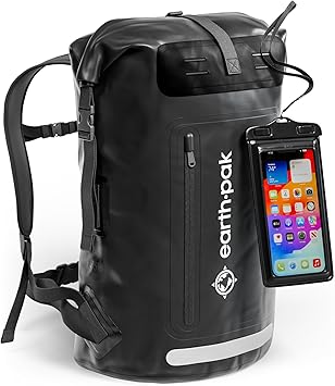 Photo 1 of Earth Pak Waterproof Backpack - Heavy Duty Hiking Backpack - Roll-Top Closure Bag - Cushioned Dry Bag Waterproof Phone Case

