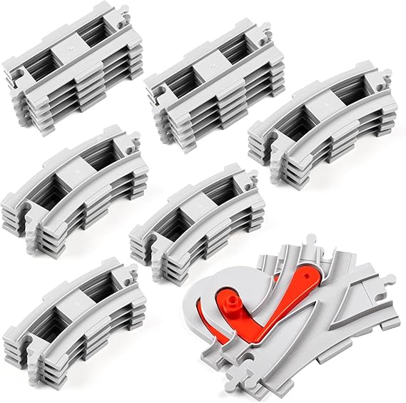 Photo 1 of 32 Pieces Train Tracks, Classic Railway Track with 20 Curved Tracks, 10 Straight Tracks and 2 Switches Tracks - Compatible with All Major Brands, Toy Track Accessory for Kid, Light Grey
