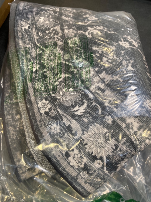 Photo 1 of 4ft Round Washable Area Rugs for Living Room, Vintage Boho Large Rug for Bedroom Dining Room Office, Distressed Floral Print Carpet for Under Table, Soft Non Slip Low Pile Throw Indoor Mat, Black