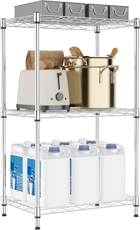 Photo 1 of 3 Tiers Shelf Metal Storage Shelves Wire Rack Closet Organizers with Wheel for Garage Kitchen Bathroom Laundry Chrome 11.8" D x 17.7" W x 28.8" H