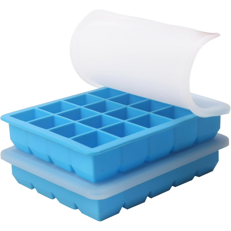 Photo 1 of 20 Section-0.5oz, Food Grade Silicone Ice Cube Tray Food Container with Airtight Locking Lid, Perfect for Storing Garlic, Herbs, Ginger, Pesto, Tomato Paste, Lemon Juice, Purees and More (Blue 2 Pack)
