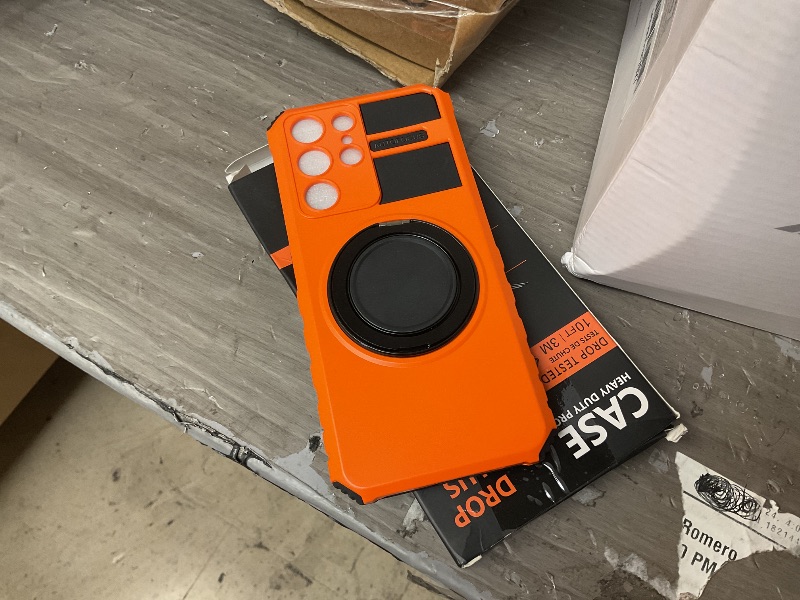 Photo 1 of IYTRRYH for Samsung Galaxy S21 Ultra Case Compatible Wireless Charging Magnetic,with Screen Protector,for S21Ultra Phone Case with Kickstand Ring Military Grade Shockproof Heavy Duty Protection Orange