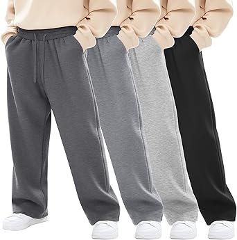 View 1 of 4 Pack Boys Baggy Sweatpants Straight Leg Open Bottom Casual Pants Basic Elastic Waist Athletic Kids Joggers XXL