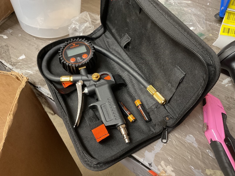 Photo 1 of ETENWOLF T500 Digital Tire Pressure Gauge with Inflator, Tire Gauge 0-250 PSI, Calibrated to ANSI B40.7 Grade 2A, Air Chuck & Compressor Accessories with Storage Bag, Black