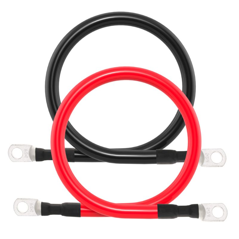 Photo 1 of 2 AWG Battery Cable 2AWG Gauge Battery Inverter Cables with 3/8 in Lugs Pure Copper Power Inverter Wire Set for Solar Marine Boat RV Car Motorcycle 2pcs (1FT)