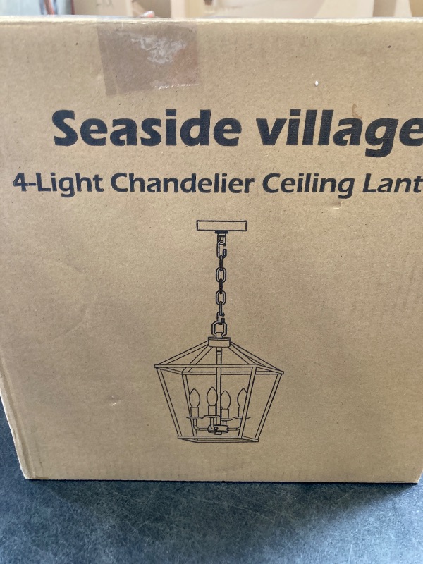 Photo 1 of 4 Light Chandelier, Industrial Ceiling Light Black Lantern Light Fixtures with Farmhouse Metal Cage Adjustable Height Rustic Geometric Hanging Light E12 Base for Kitchen Island, Entryway, Indoor