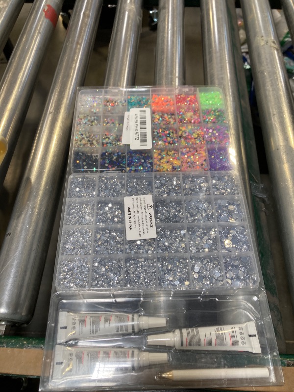 Photo 1 of 2 Boxes Rhinestones for Bedazzling Kits, Multicolor 3mm & Silver Clear 2/3/4/5/6mm Resin Flatback Gems for Diamond Art, Bedazzler Kit with 3Pcs 10ml B7000 Jewelry Glue for DIY Crafting Crafts Decor