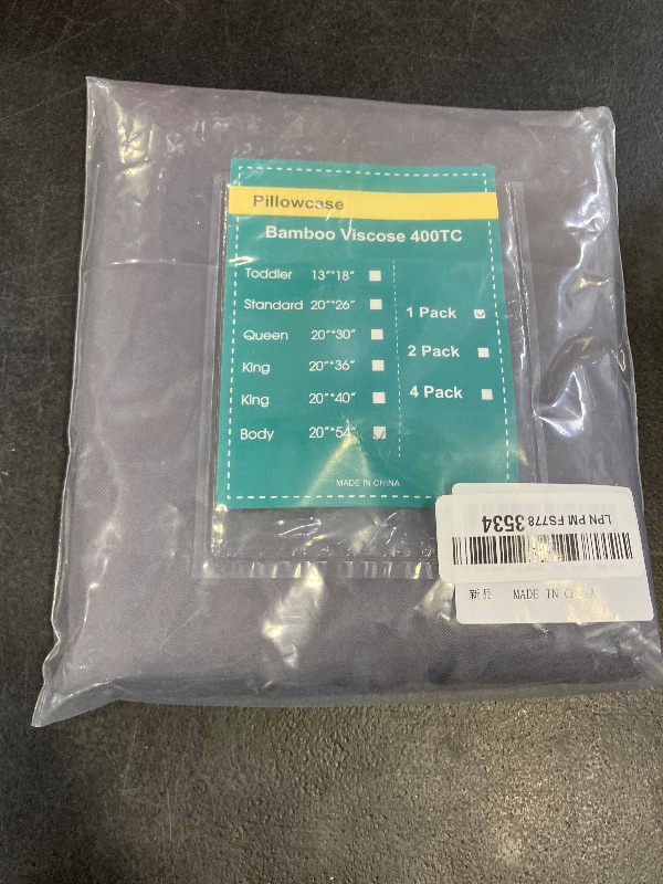 Photo 1 of 1 Pack Body Size Bamboo Viscose Zippered Pillow Case,400 Thread Count Cooling Pillow Protectors for Hot Sleepers, Luxurious Hotel Quality - Silky, Soft, Breathable (20x54 Inches, Dark Grey)