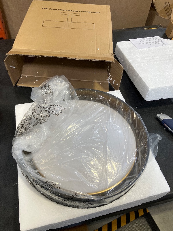 Photo 1 of SunRider Semi Flush Mount Ceiling Lights, 12 Inch 25W LED Ceiling Light Fixture Black for Hallway Kitchen, Gold Inside, 5000K Daylight White, Dimmable