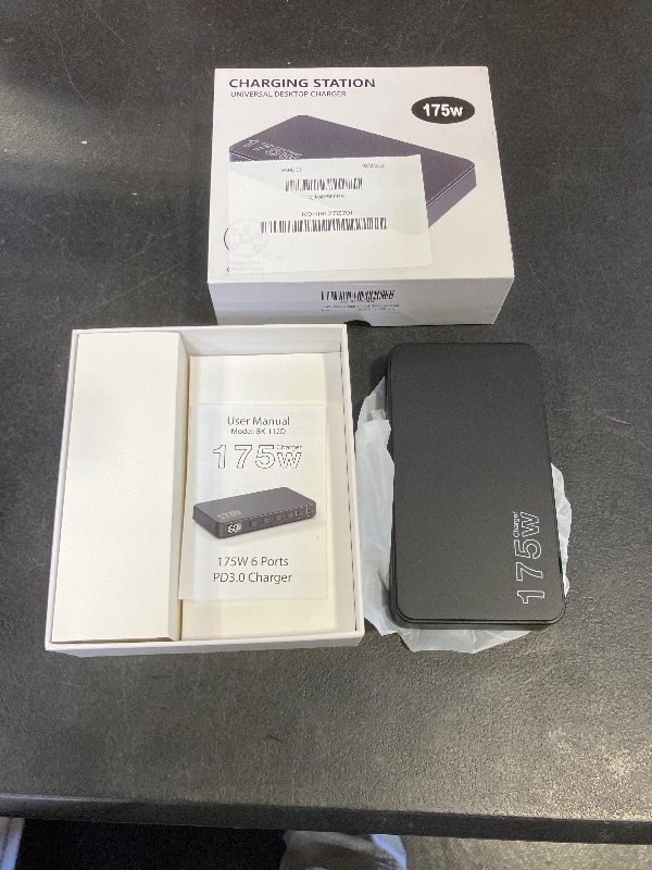 Photo 1 of 175W USB-C Charger, Ultra-Thin 6 Ports GaN Fast Charging Station, PPS PD 100W Laptop Charger Adapter, LCD Display, Compatible with MacBook Pro/Air, iPhone 15/14/13, Pixel, Galaxy, and More