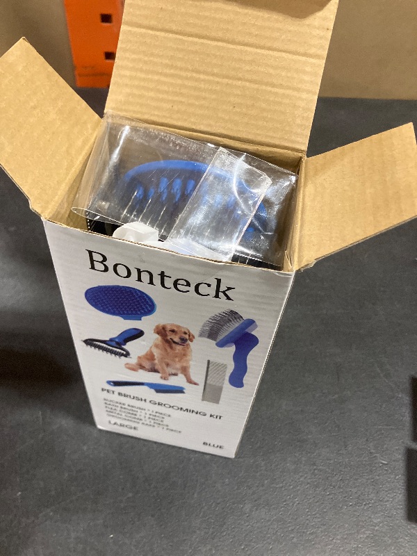 Photo 1 of Bonteck Dog Slicker Brush for Dogs Grooming Kit 4PCS | Large Dog Brush for Goldendoodles Poodles Doodles | Long Pin Haired Brush | Poodle Brushes and Comb (Blue)