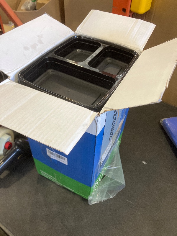 Photo 1 of 50 Pack (100-Piece) 32 oz Meal Prep Containers Reusable with Lids 3-Compartment, To Go Take Out Plastic Food Storage Containers, Sturdy Leakproof Food Safe, Microwave Freezer Dishwasher Safe, Black