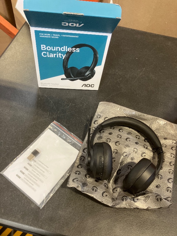 Photo 1 of AOC Wireless Headset with Mic for Work, Bluetooth 5.4 Headphones with Noise Canceling Microphone, USB C, 30H, Clear Calls & Mic Mute for PC, Laptop, Cell Phones, Zoom - Black
