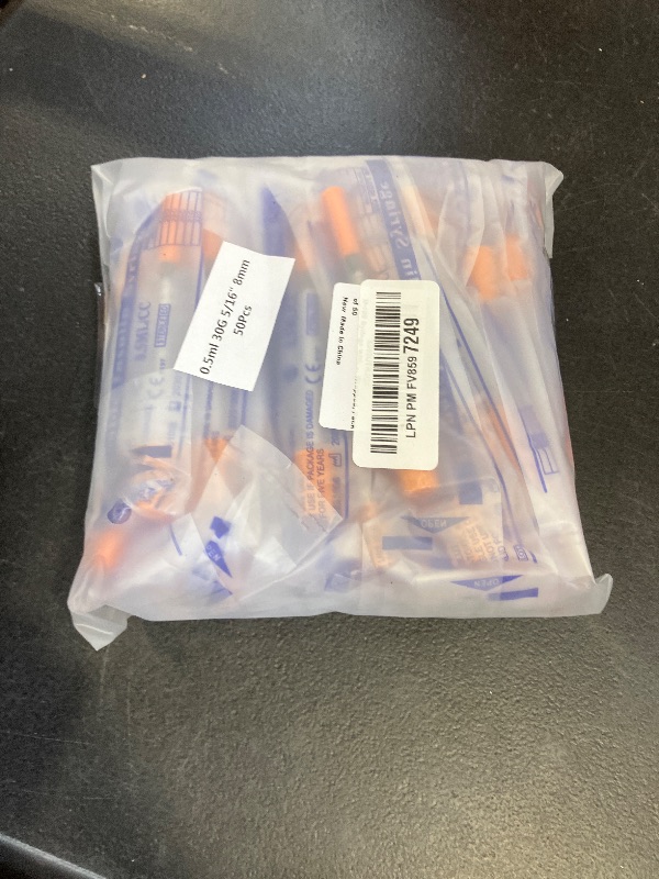Photo 1 of U-100 Syringe with Needle, 30G 1/2cc 5/16 Inch (8mm) Syringe, Individually Wrapped, Pack of 50