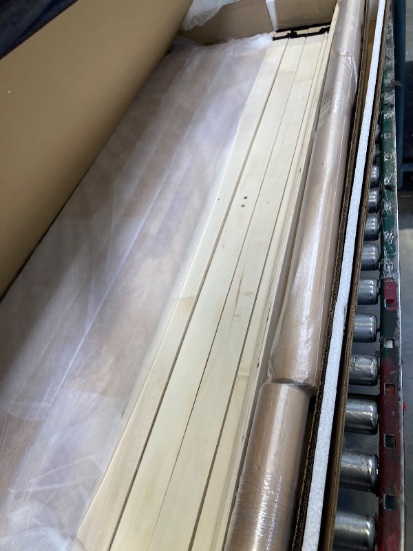 Photo 1 of ben queen solid wood bed frame with cream boucle upholstered headboard