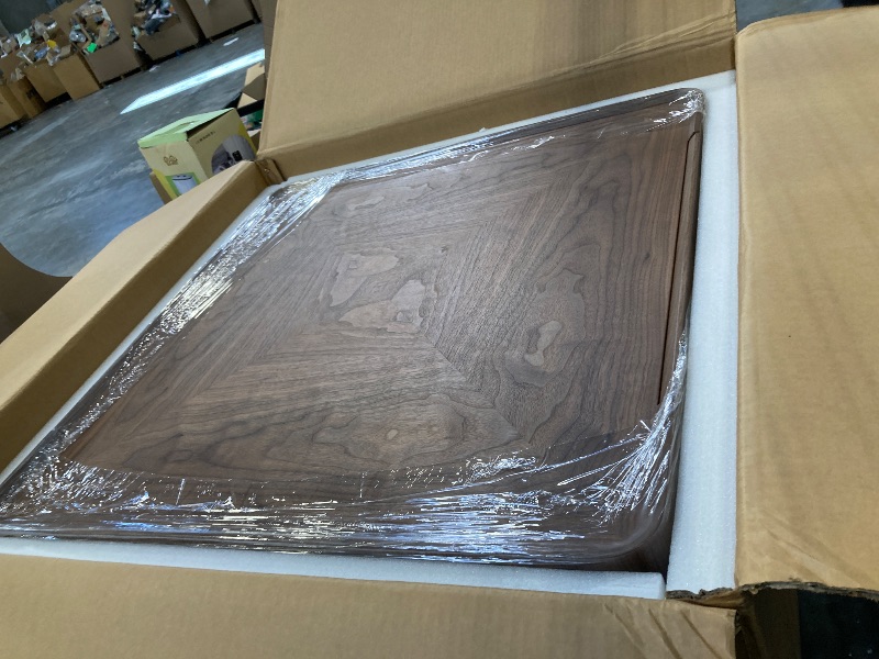 Photo 1 of 35.4" Square Drum Coffee Table with 2 Drawers, Modern Walnut Wood Storage Coffee Table, Low Profile Circle Cocktail Center Table for Living Room, No Assembly Required