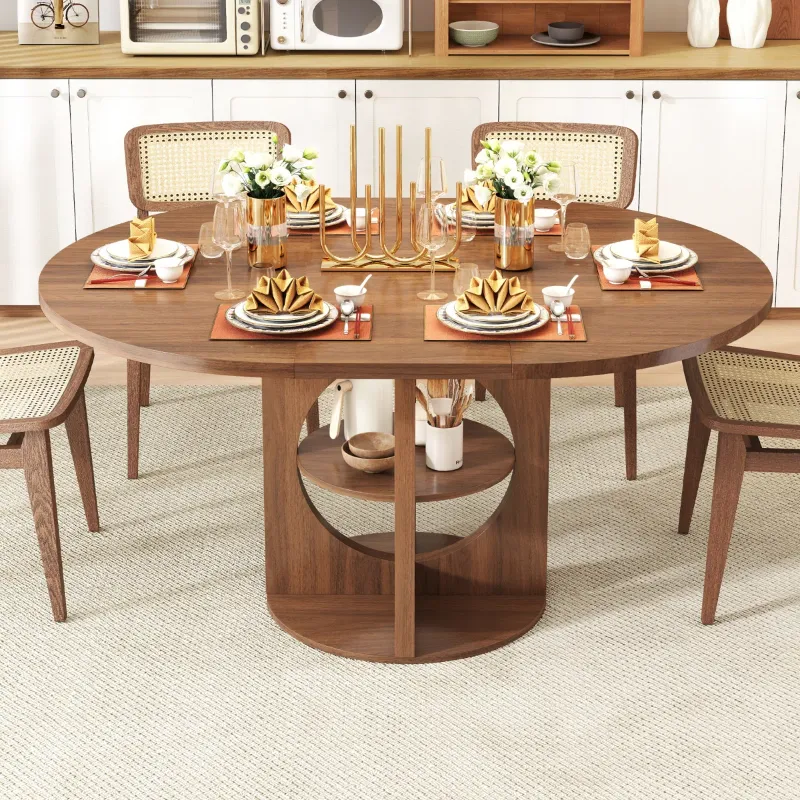 Photo 1 of Extendable Round Dining Table For 4-6, Oval Dinner Kitchen Table With Storage, Circle Table With Leaf