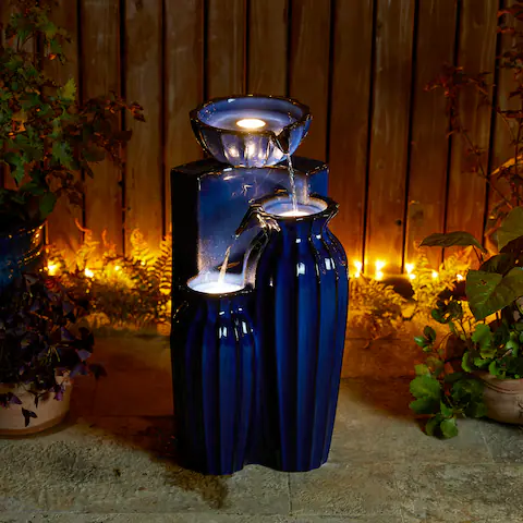 Photo 1 of 26.75" h 3 tiered reactive glaze fluted textured ceramic outdoor