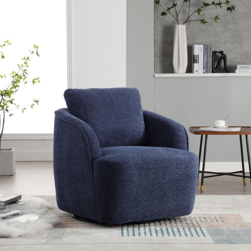 Photo 1 of Boucle Upholstered Swivel Accent Barrel Chair with 360-Degree Rotation, Modern Lounge Armchair for Living Room or Home Office (Navy + Boucle)
