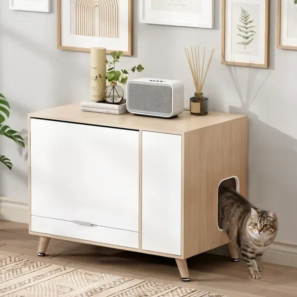 Photo 1 of Hidden Cat Litter Box Enclosure, 24''H x 20''W x 32''L Litter Box Furniture With Storage, Flip-Up Door & Side Entry, Pull-Out Tray, for Hallway, Bedroom
