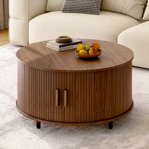 Photo 1 of 31.5" Modern Round Coffee Table With 360° Curved Sliding Door

