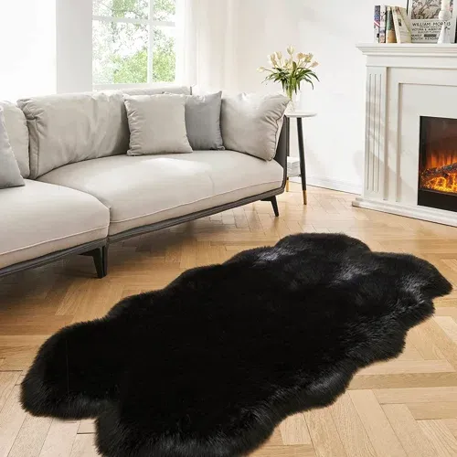 Photo 1 of Dreu Black Shag Faux Sheepskin Fur Fluffy Area Rug