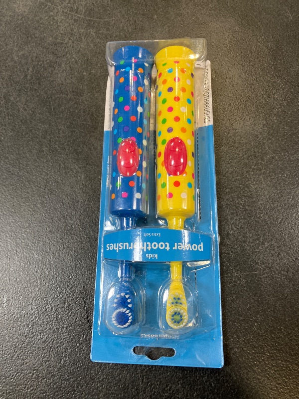 Photo 1 of Amazon Basics Kids Electric Toothbrush, Battery Powered, Soft Bristles, Oscillating Brush Head, Ages 4+, 2 Count, 1-Pack (Previously Solimo)