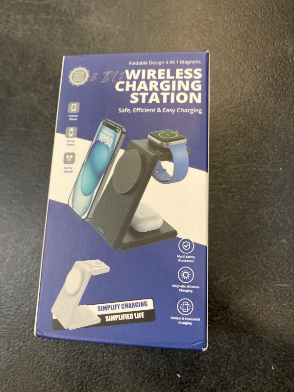 Photo 1 of 3 in 1 Wireless Charging Station, Foldable Magnetic Wireless Charger Stand for Multiple Devices, Wireless Charger for iPhone 16/15/14/13/12, Apple Watch 9/8/7/6/SE/5/4/3/2, AirPods 3/2/Pro