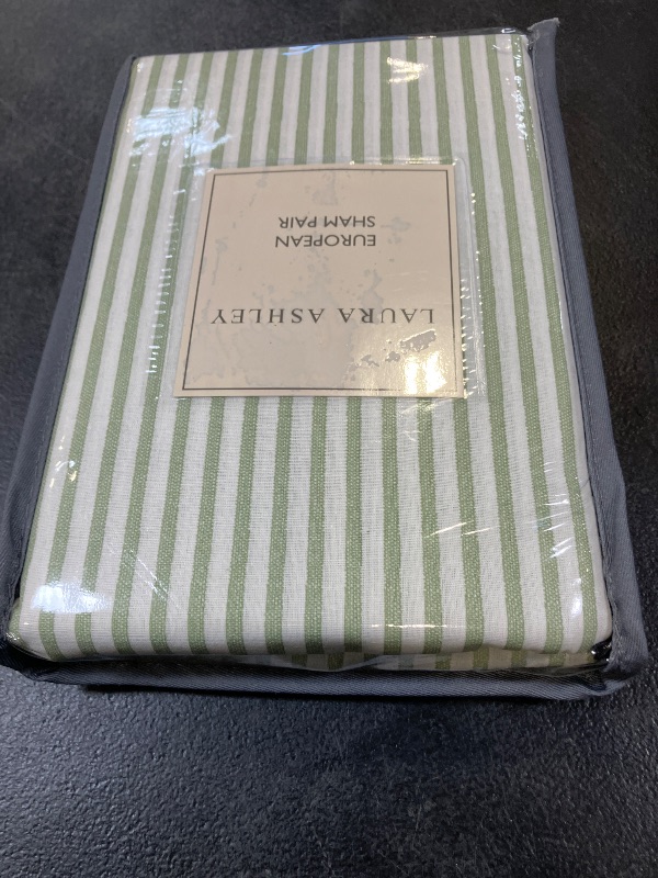 Photo 1 of Laura Ashley - Euro Shams, 100% Smooth Cotton with Envelope Closure, Throw Pillow Cover for Bed or Couch, Oeko-Tex Certified, Set of 2 (Ticking Stripe Green, 26" x 26")