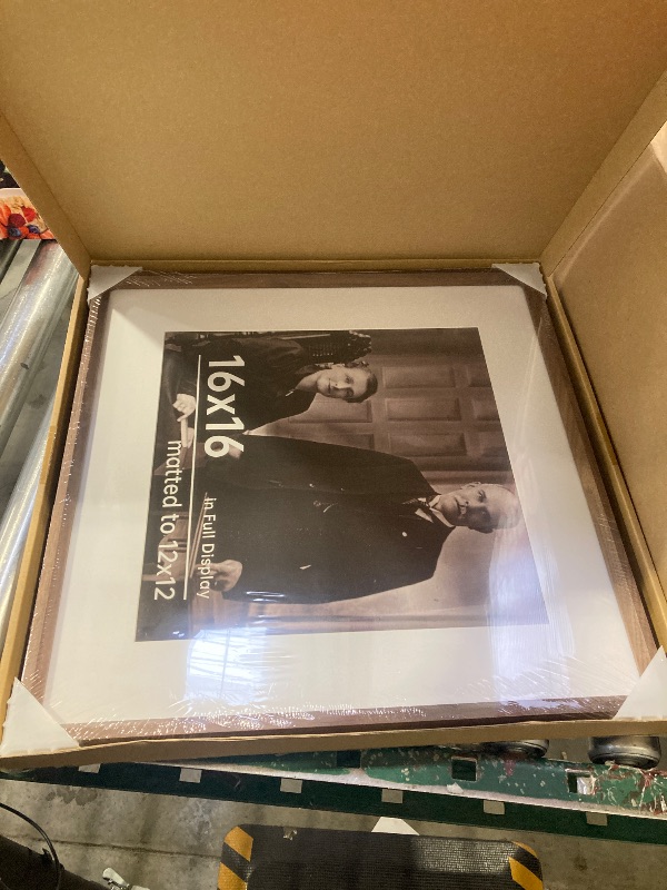 Photo 1 of 16x16 Picture Frame USA-Sourced Natural Walnut Wood Solid Original Wood Photo Frame Rounded Corner with Mat to 12x12 Picture Display with Real Glass Family, Wedding Picture, Photo, Certificate