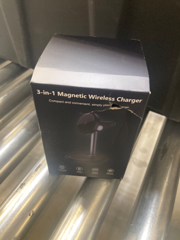 Photo 1 of 3 in 1 Magnetic Wireless Charging Station, 15W Fast Charger Stand for iPhone, Phone Charger Stand for Desk Nightstand, for iPhone 17/16/15/14/13/12, Apple Watch & AirPods, 18W Adapter Included -Black