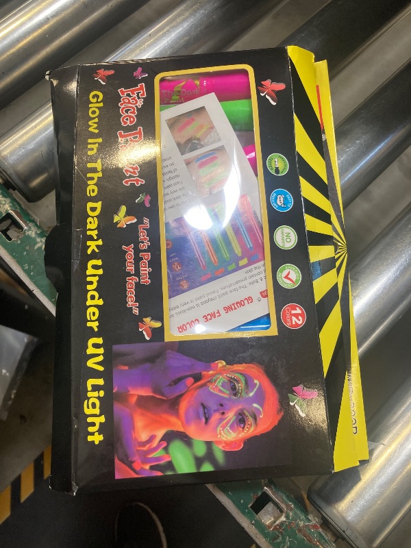 Photo 1 of 12 PCS Glow Face Body Paint, Glow In The Dark Under UV Black Light Sticks Makeup Neon Face Painting Kits for Adult Halloween Festival Accessory Glow Party Supplies