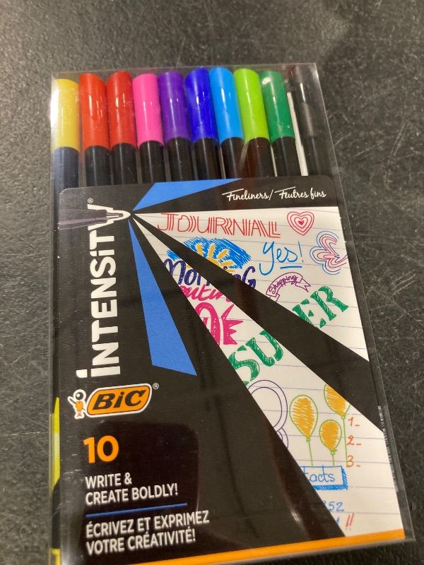 Photo 1 of BIC Intensity Fineliner Marker Pen, Fine Point (0.8 mm), Assorted Colors, Clean & Crisp Writing, 10-Count