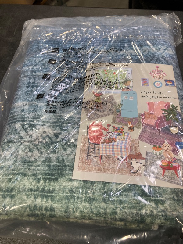 Photo 1 of Kokia Abstract Washable Area Rug Living Room Washable 4x6 Non-Slip Stain Resistant Bohemian Rug Soft Indoor Vibrant Blue Carpet for Bedroom Room Decor, Oslo Teal