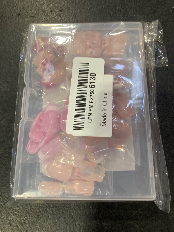 Photo 1 of 6 Packs (144 Pcs) Press on Nails Square - Short, Medium Nails Press ons - French Tip Fake Nails with Flower Design - for Women 12 Sizes-6 Styles