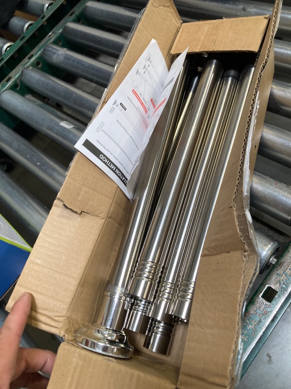 Photo 1 of Tension Curtain Rod, Extra Long Outdoor Curtain Rod 43-131 Inch Adjustable, 1.1 Inch Diameter Thick Heavy Duty Silver Spring Curtain Rod, Stainless Steel Shower Rod for Bathroom No Drilling, No Rust