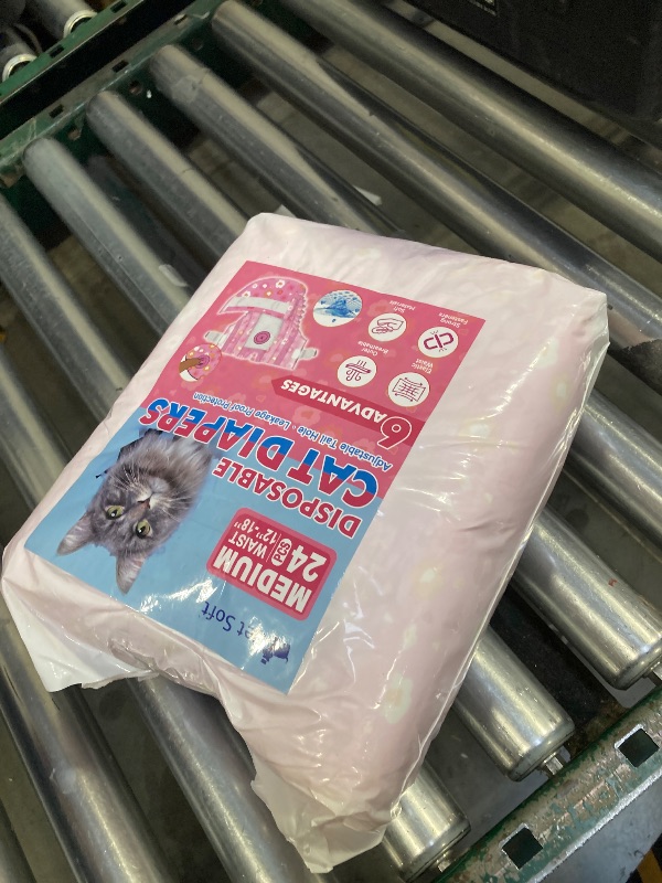 Photo 1 of Pet Soft Disposable Cat Diapers - Diaper for Female & Male Cats, Puppy Doggie Diapers for Female Dogs with Adjustable Foam Tail Hole, Medium (24Pcs, PK Flowers)